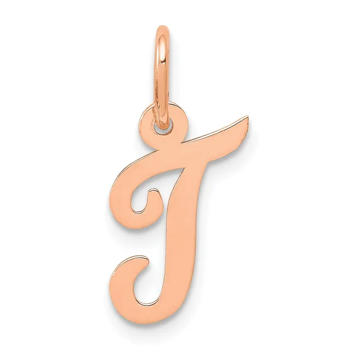 TreasureFineJewelers Charm Necklaces 14k Rose Gold Small Script Letter T Initial Charm TreasureFineJewelers Charm Necklaces 14k Rose Gold Small Script Letter T Initial Charm