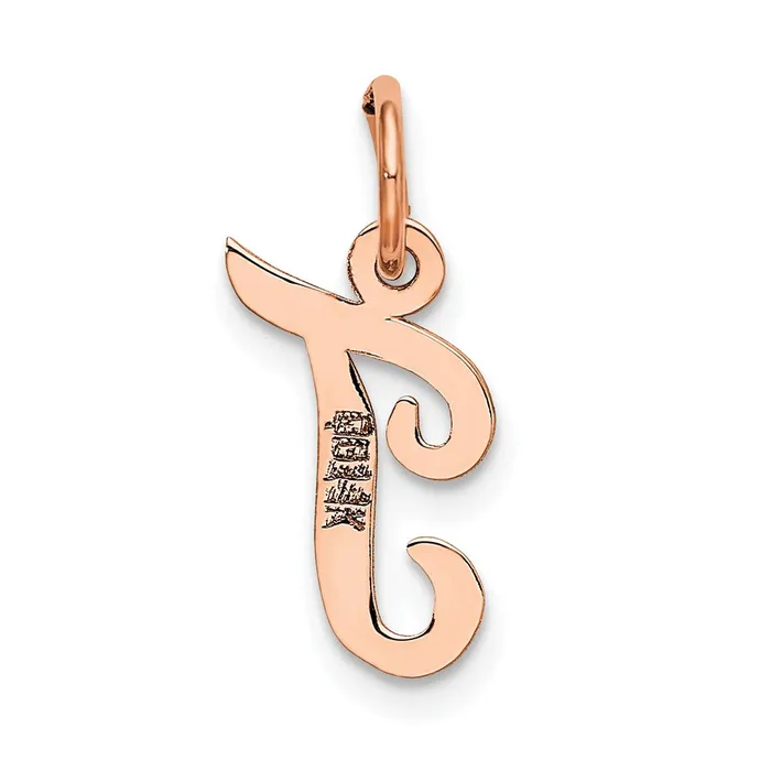 TreasureFineJewelers Charm Necklaces 14k Rose Gold Small Script Letter T Initial Charm
