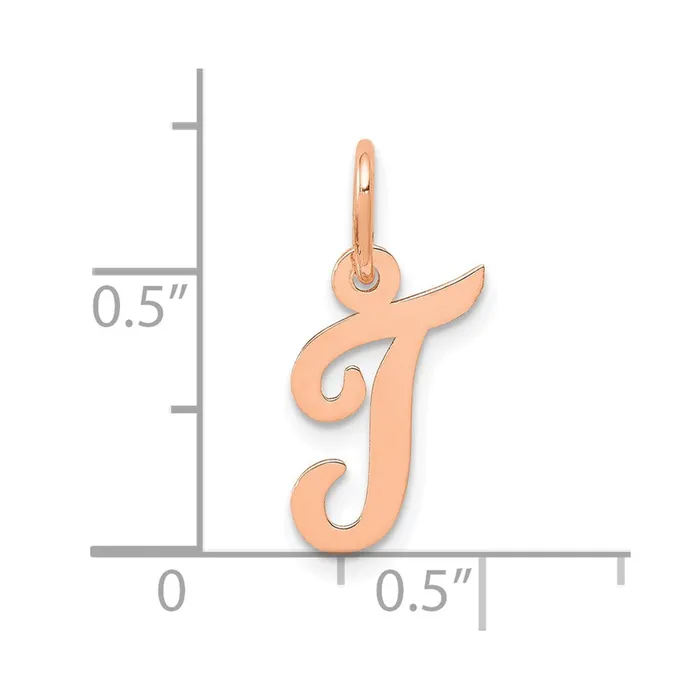 TreasureFineJewelers Charm Necklaces 14k Rose Gold Small Script Letter T Initial Charm