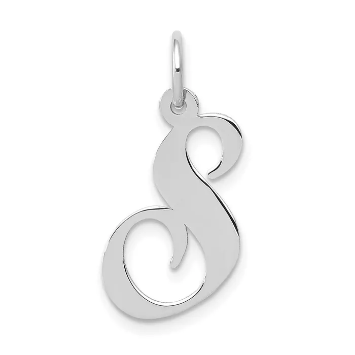 TreasureFineJewelers Charm Necklaces 14K White Gold Medium Fancy Script Letter S Initial Charm TreasureFineJewelers Charm Necklaces 14K White Gold Medium Fancy Script Letter S Initial Charm