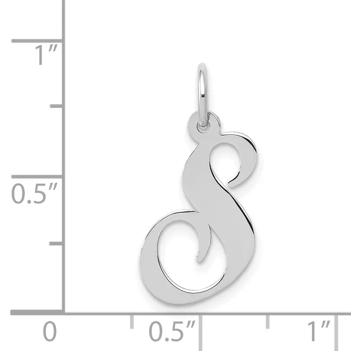 TreasureFineJewelers Charm Necklaces 14K White Gold Medium Fancy Script Letter S Initial Charm