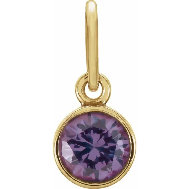 TreasureFineJewelers Charm Necklaces 14K Yellow Gold 4 mm Round Imitation Alexandrite Birthstone Charm TreasureFineJewelers Charm Necklaces 14K Yellow Gold 4 mm Round Imitation Alexandrite Birthstone Charm