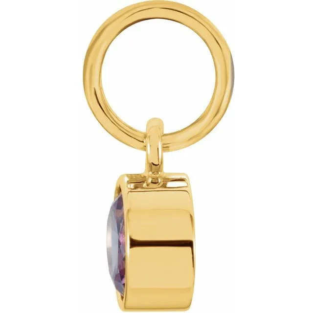 TreasureFineJewelers Charm Necklaces 14K Yellow Gold 4 mm Round Imitation Alexandrite Birthstone Charm