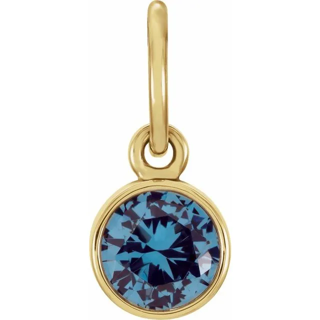 TreasureFineJewelers Charm Necklaces 14K Yellow Gold 4 mm Round Imitation Blue Zircon Birthstone Charm TreasureFineJewelers Charm Necklaces 14K Yellow Gold 4 mm Round Imitation Blue Zircon Birthstone Charm