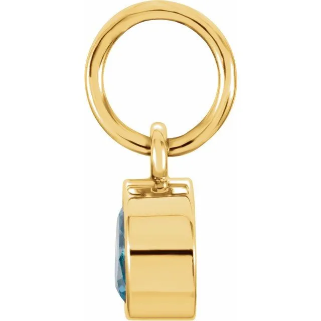 TreasureFineJewelers Charm Necklaces 14K Yellow Gold 4 mm Round Imitation Blue Zircon Birthstone Charm