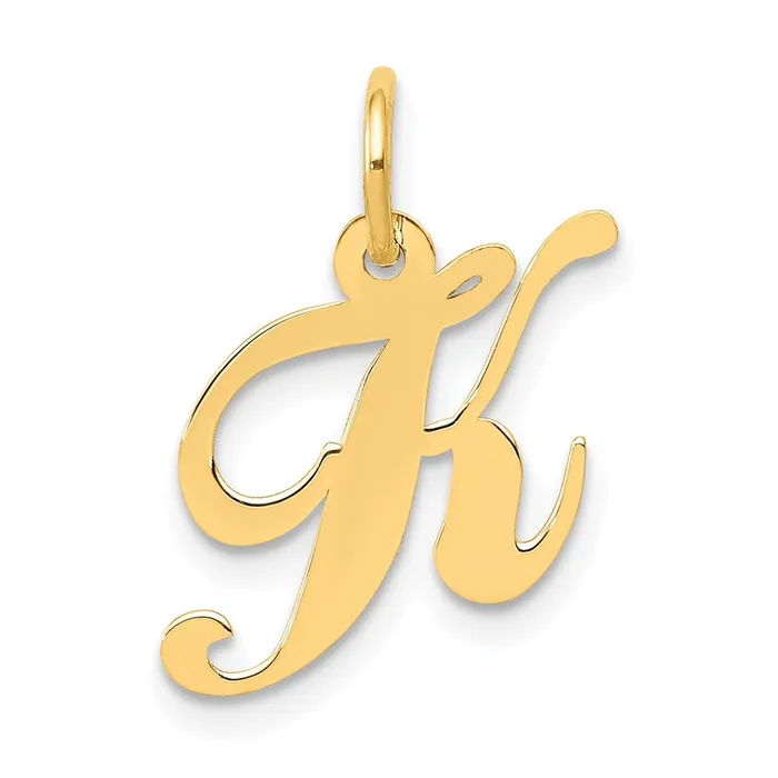 TreasureFineJewelers Charm Necklaces 14k Yellow Gold Small Fancy Script Letter K Initial Charm TreasureFineJewelers Charm Necklaces 14k Yellow Gold Small Fancy Script Letter K Initial Charm