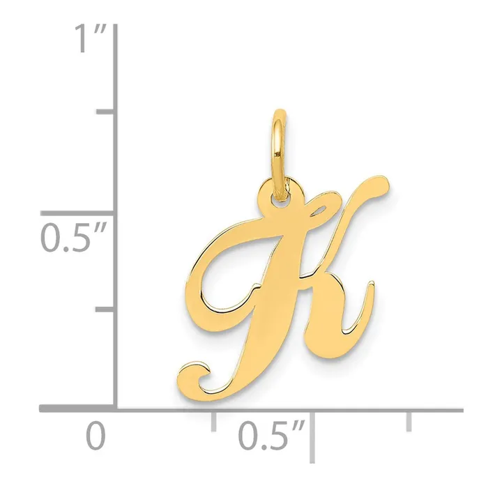 TreasureFineJewelers Charm Necklaces 14k Yellow Gold Small Fancy Script Letter K Initial Charm