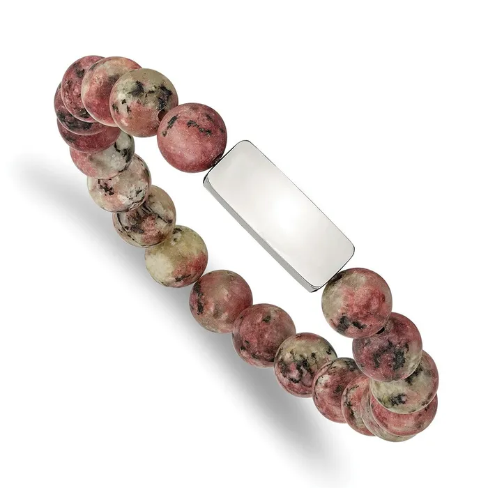 TreasureFineJewelers Chisel Stainless Steel Polished ID Plate 85mm Rhodochrosite Beaded Stretch Bracelet Bracelets TreasureFineJewelers Chisel Stainless Steel Polished ID Plate 85mm Rhodochrosite Beaded Stretch Bracelet Bracelets