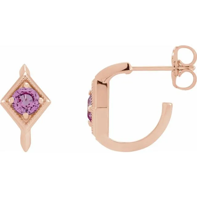 TreasureFineJewelers Earrings 14K Rose Pink Sapphire Geometric Hoop Earrings TreasureFineJewelers Earrings 14K Rose Pink Sapphire Geometric Hoop Earrings