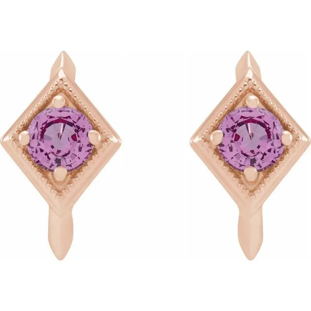 TreasureFineJewelers Earrings 14K Rose Pink Sapphire Geometric Hoop Earrings