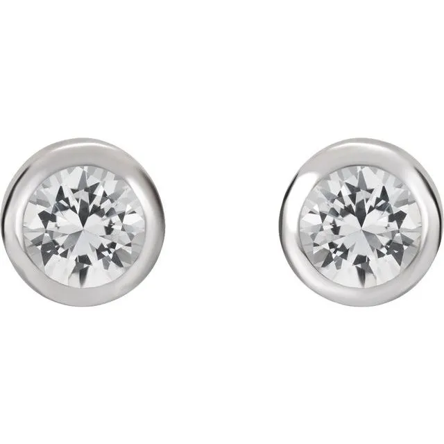 TreasureFineJewelers Earrings 14K White 4 mm Round Genuine White Sapphire Birthstone Earrings