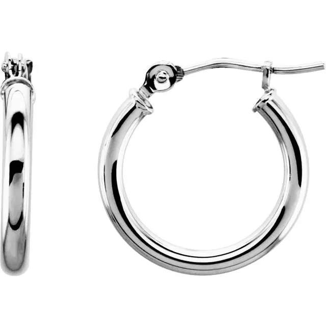 TreasureFineJewelers Earrings 14K White Gold 15 mm Huggie Hoop Earrings