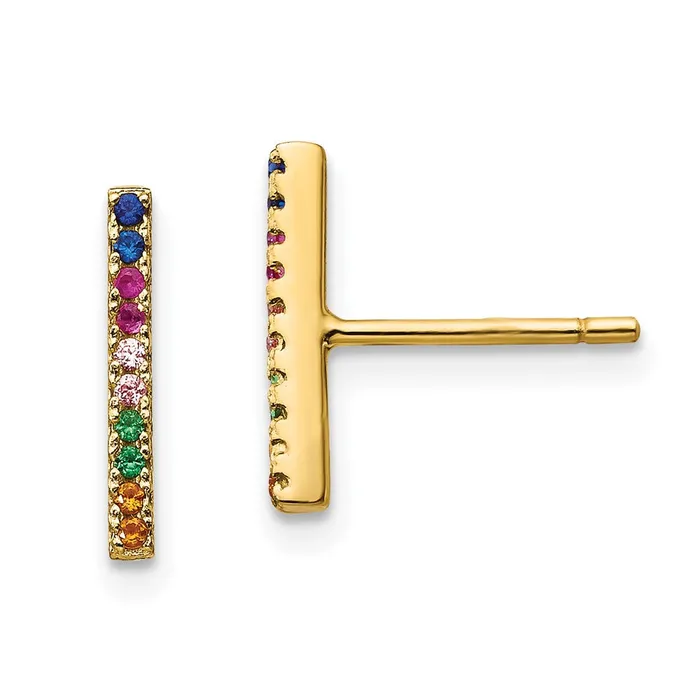 TreasureFineJewelers Earrings Prizma Sterling Silver Goldtone 14K Flash Goldplated Colorful CZ Bar Post Earrings TreasureFineJewelers Earrings Prizma Sterling Silver Goldtone 14K Flash Goldplated Colorful CZ Bar Post Earrings