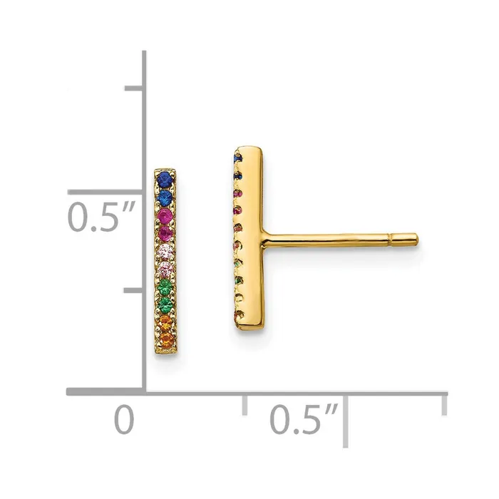 TreasureFineJewelers Earrings Prizma Sterling Silver Goldtone 14K Flash Goldplated Colorful CZ Bar Post Earrings