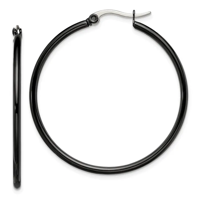 TreasureFineJewelers Earrings Stainless Steel Polished Black IPplated 40mm Diameter Hoop Earrings TreasureFineJewelers Earrings Stainless Steel Polished Black IPplated 40mm Diameter Hoop Earrings