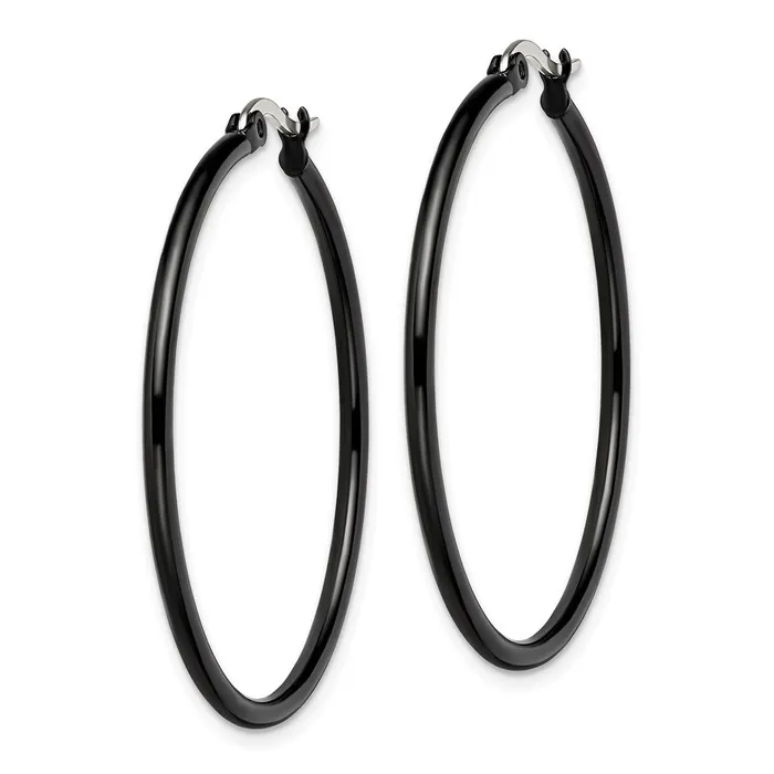 TreasureFineJewelers Earrings Stainless Steel Polished Black IPplated 40mm Diameter Hoop Earrings