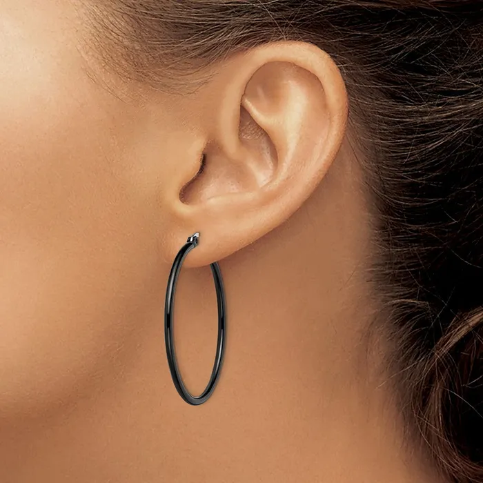 TreasureFineJewelers Earrings Stainless Steel Polished Black IPplated 40mm Diameter Hoop Earrings