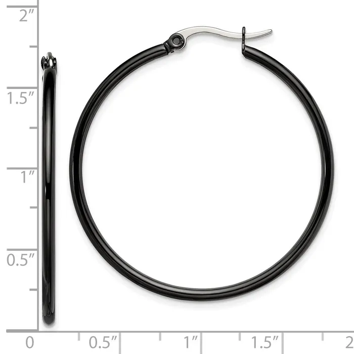 TreasureFineJewelers Earrings Stainless Steel Polished Black IPplated 40mm Diameter Hoop Earrings