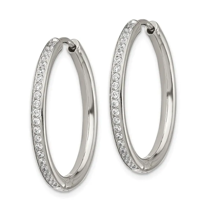 TreasureFineJewelers Earrings Stainless Steel Polished with CZ 25mm Hinged Hoop Earrings