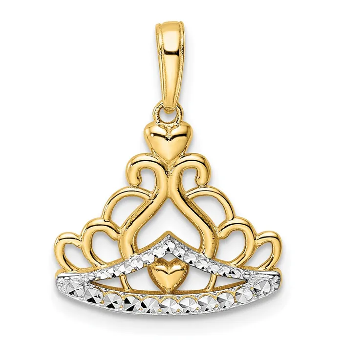 TreasureFineJewelers Necklaces 14k and White Rhodium Diamondcut Crown Pendant TreasureFineJewelers Necklaces 14k and White Rhodium Diamondcut Crown Pendant