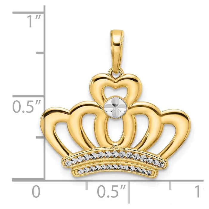 TreasureFineJewelers Necklaces 14k and White Rhodium Diamondcut Crown Pendant