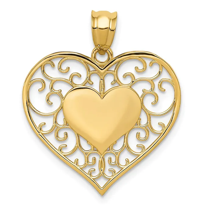 TreasureFineJewelers Necklaces 14K Polished Filigree Heart Pendant