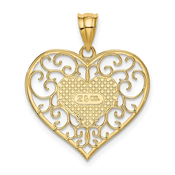 TreasureFineJewelers Necklaces 14K Polished Filigree Heart Pendant