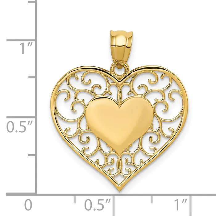 TreasureFineJewelers Necklaces 14K Polished Filigree Heart Pendant