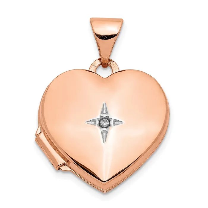 TreasureFineJewelers Necklaces 14k Rose Gold Diamond Polished 15mm Heart Locket TreasureFineJewelers Necklaces 14k Rose Gold Diamond Polished 15mm Heart Locket