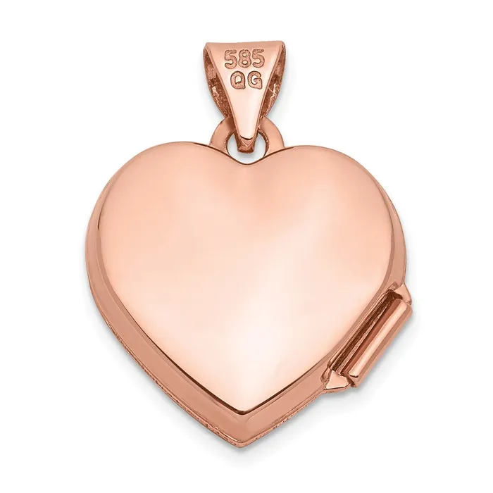 TreasureFineJewelers Necklaces 14k Rose Gold Diamond Polished 15mm Heart Locket