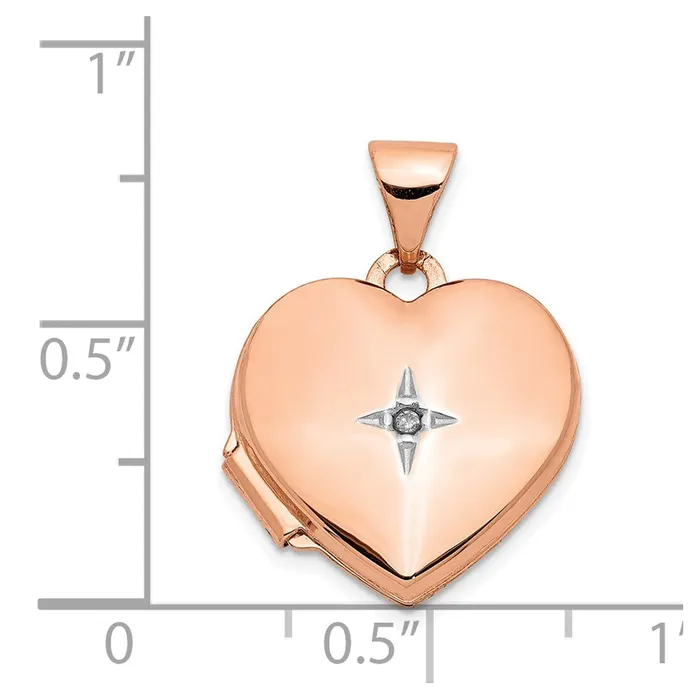 TreasureFineJewelers Necklaces 14k Rose Gold Diamond Polished 15mm Heart Locket