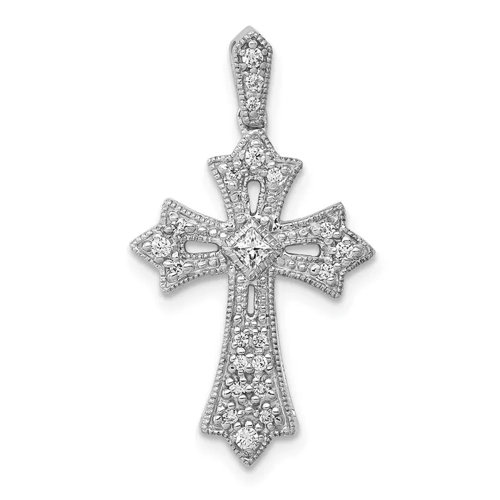 TreasureFineJewelers Necklaces 14k White Gold 16ct Diamond Fleur de Lis Cross Pendant TreasureFineJewelers Necklaces 14k White Gold 16ct Diamond Fleur de Lis Cross Pendant