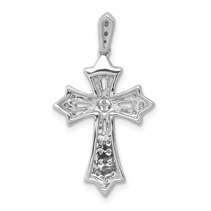 TreasureFineJewelers Necklaces 14k White Gold 16ct Diamond Fleur de Lis Cross Pendant