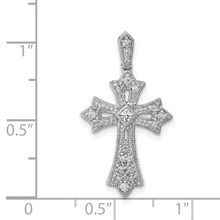 TreasureFineJewelers Necklaces 14k White Gold 16ct Diamond Fleur de Lis Cross Pendant