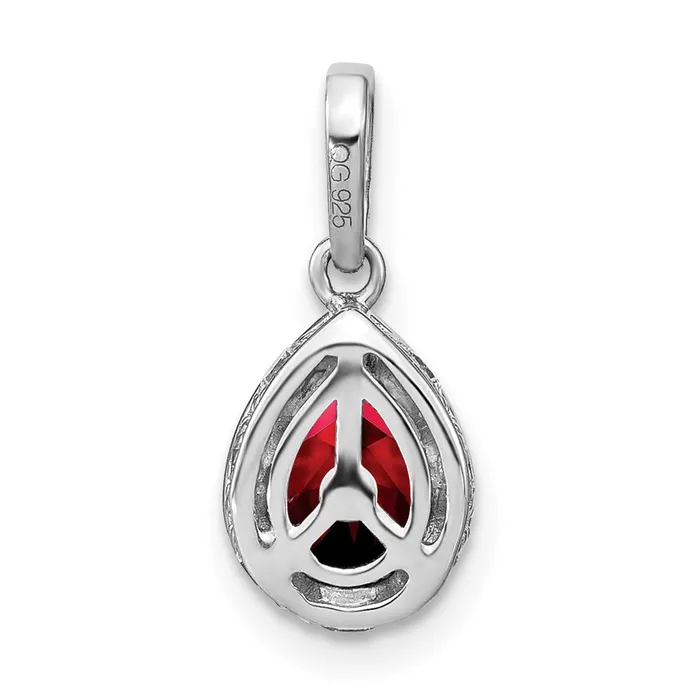 TreasureFineJewelers Necklaces 14k White Gold Pear Garnet and Diamond Pendant