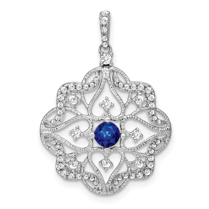 TreasureFineJewelers Necklaces 14k White Gold Sapphire and Diamond Pendant TreasureFineJewelers Necklaces 14k White Gold Sapphire and Diamond Pendant