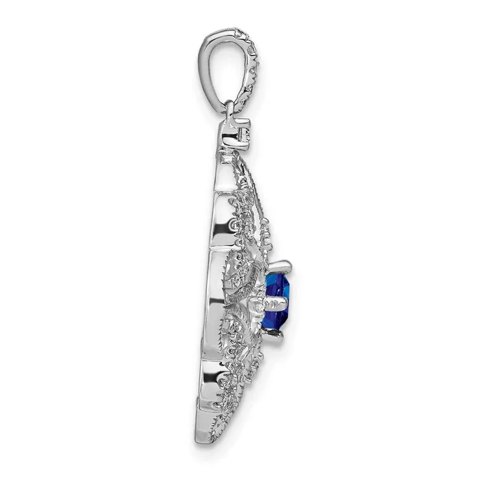 TreasureFineJewelers Necklaces 14k White Gold Sapphire and Diamond Pendant