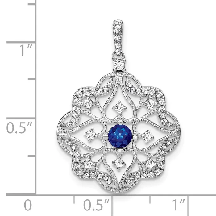 TreasureFineJewelers Necklaces 14k White Gold Sapphire and Diamond Pendant