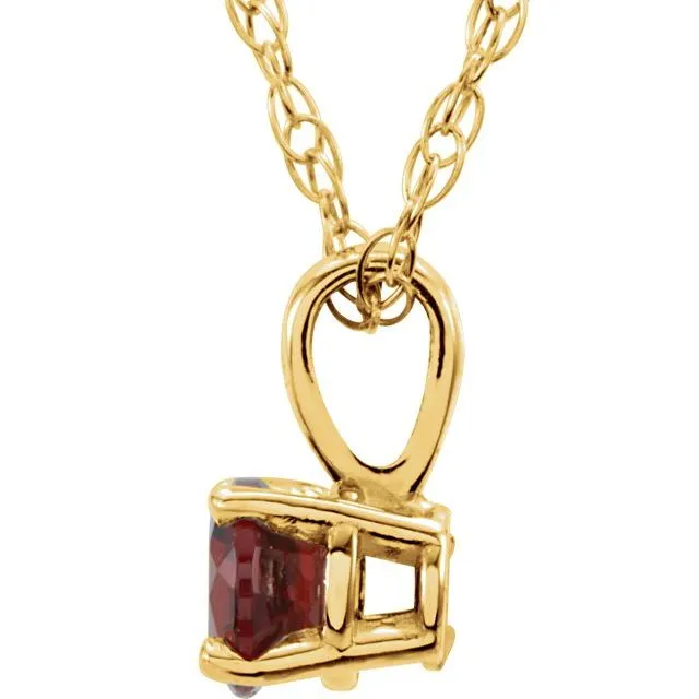 TreasureFineJewelers Necklaces 14K Yellow 3 mm Round January Imitation Mozambique Garnet Youth Birthstone 14 Necklace