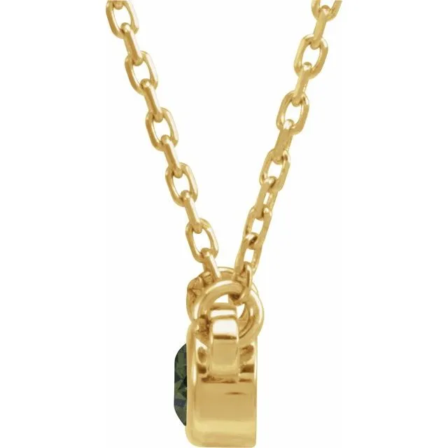 TreasureFineJewelers Necklaces 14K Yellow Gold 3 mm Round Natural Green Tourmaline Solitaire 18 Necklace