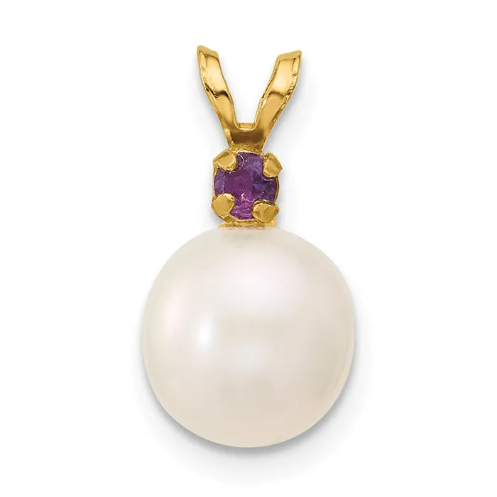 TreasureFineJewelers Necklaces 14k Yellow Gold Amethyst 885mm White Round FWC Pearl Pendant TreasureFineJewelers Necklaces 14k Yellow Gold Amethyst 885mm White Round FWC Pearl Pendant