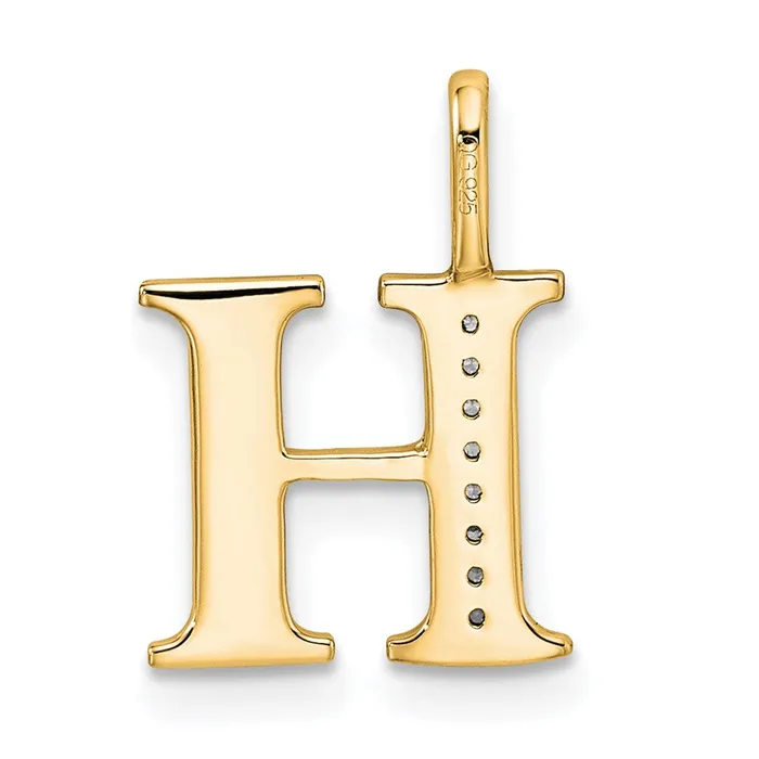 TreasureFineJewelers Necklaces 14k Yellow Gold Diamond Letter H Initial Pendant