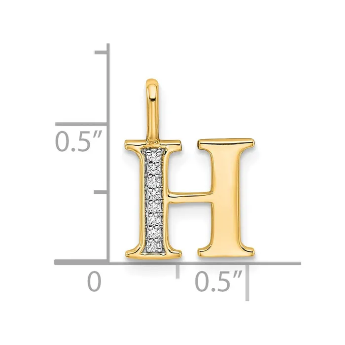TreasureFineJewelers Necklaces 14k Yellow Gold Diamond Letter H Initial Pendant