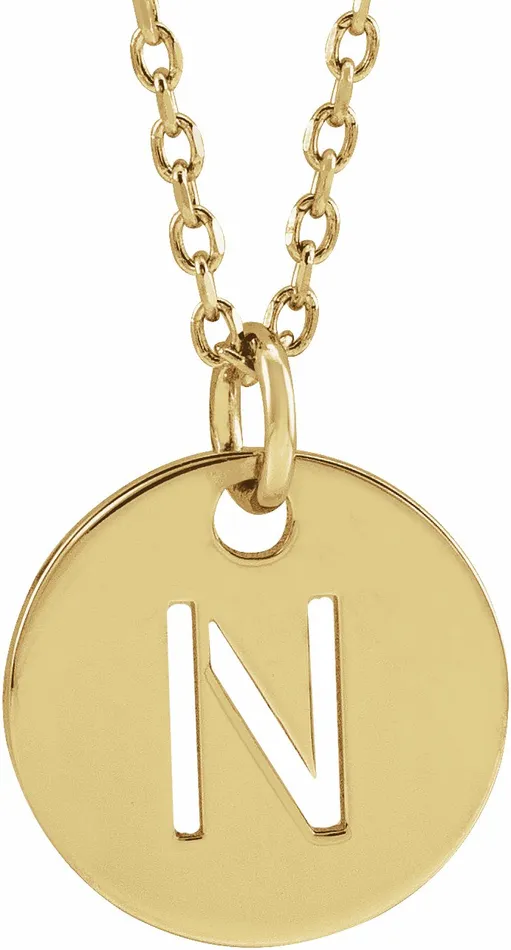 TreasureFineJewelers Necklaces 14K Yellow Gold Initial N 10 mm Disc 1618 Necklace TreasureFineJewelers Necklaces 14K Yellow Gold Initial N 10 mm Disc 1618 Necklace