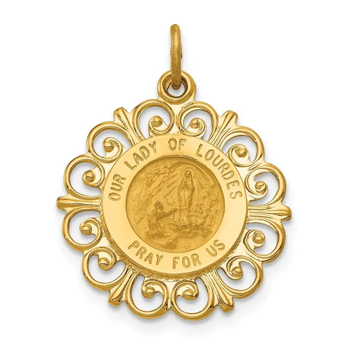 TreasureFineJewelers Necklaces 14k Yellow Gold Our Lady of Lourdes Medal Pendant TreasureFineJewelers Necklaces 14k Yellow Gold Our Lady of Lourdes Medal Pendant