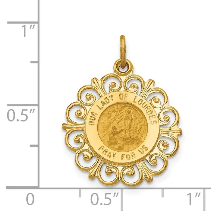 TreasureFineJewelers Necklaces 14k Yellow Gold Our Lady of Lourdes Medal Pendant