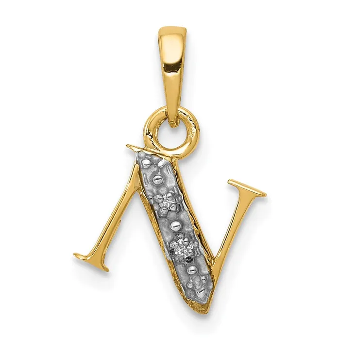 TreasureFineJewelers Necklaces 14k Yellow Gold Rhodium with Rhodium Diamond Letter N Initial Pendant TreasureFineJewelers Necklaces 14k Yellow Gold Rhodium with Rhodium Diamond Letter N Initial Pendant