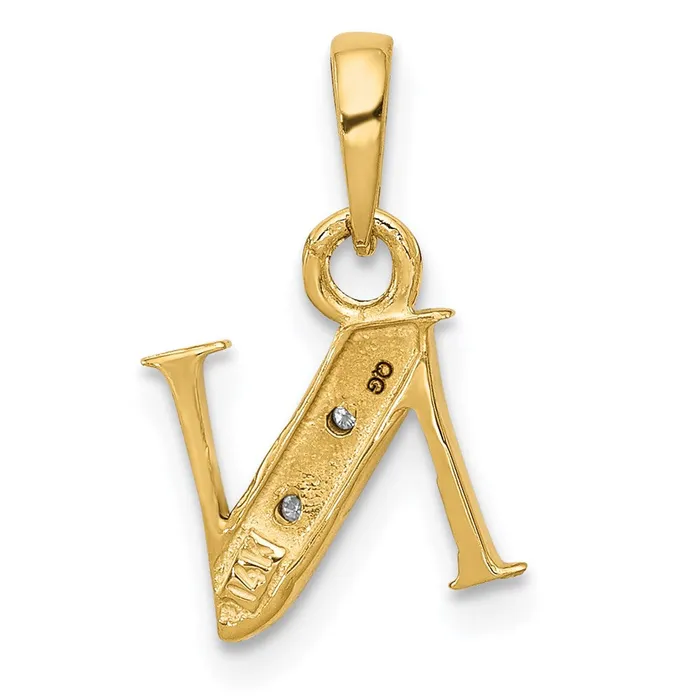 TreasureFineJewelers Necklaces 14k Yellow Gold Rhodium with Rhodium Diamond Letter N Initial Pendant