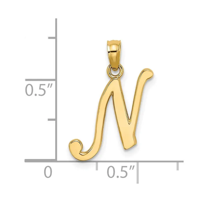 TreasureFineJewelers Necklaces 14k Yellow Gold Script Letter N Initial Pendant