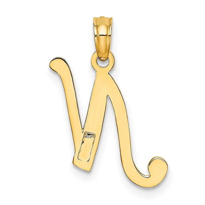 TreasureFineJewelers Necklaces 14k Yellow Gold Script Letter N Initial Pendant